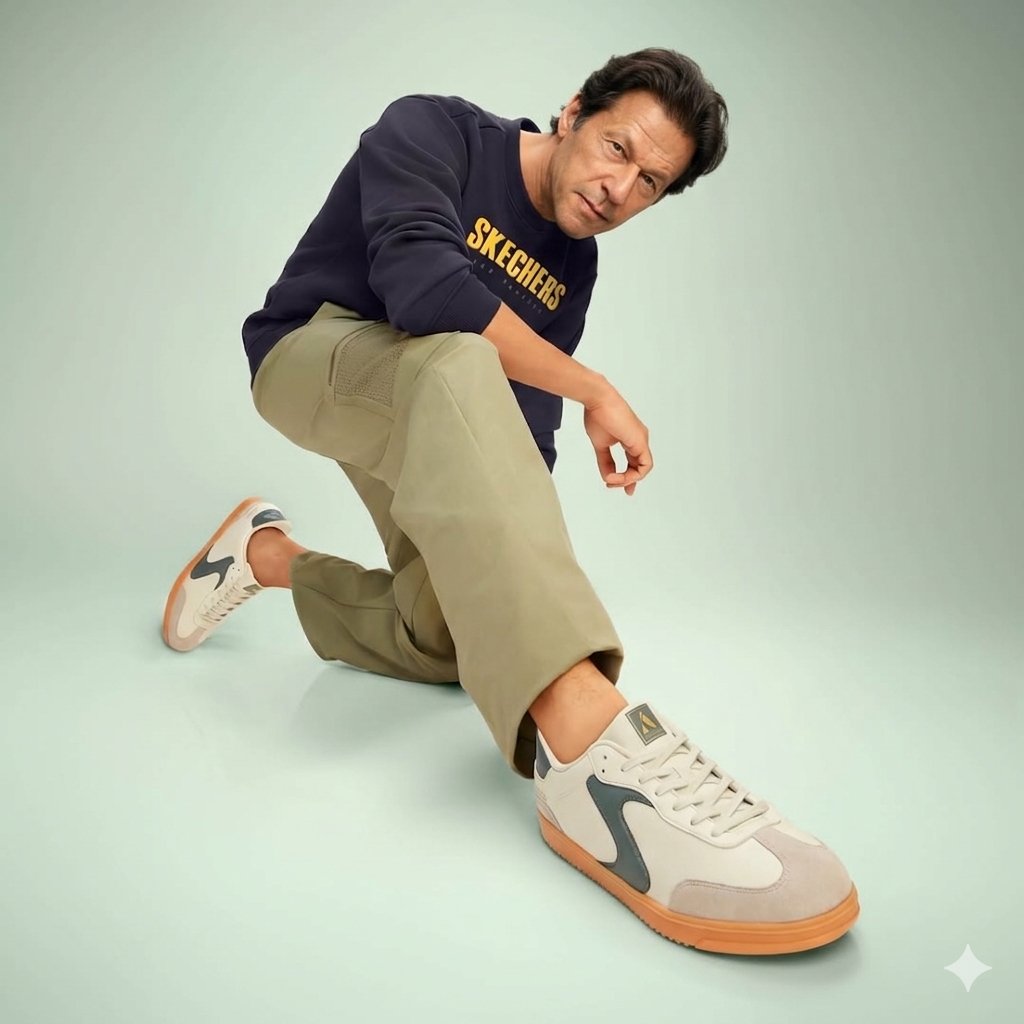 Photorealistic Studio Portrait of Shah Rukh Khan in Skechers