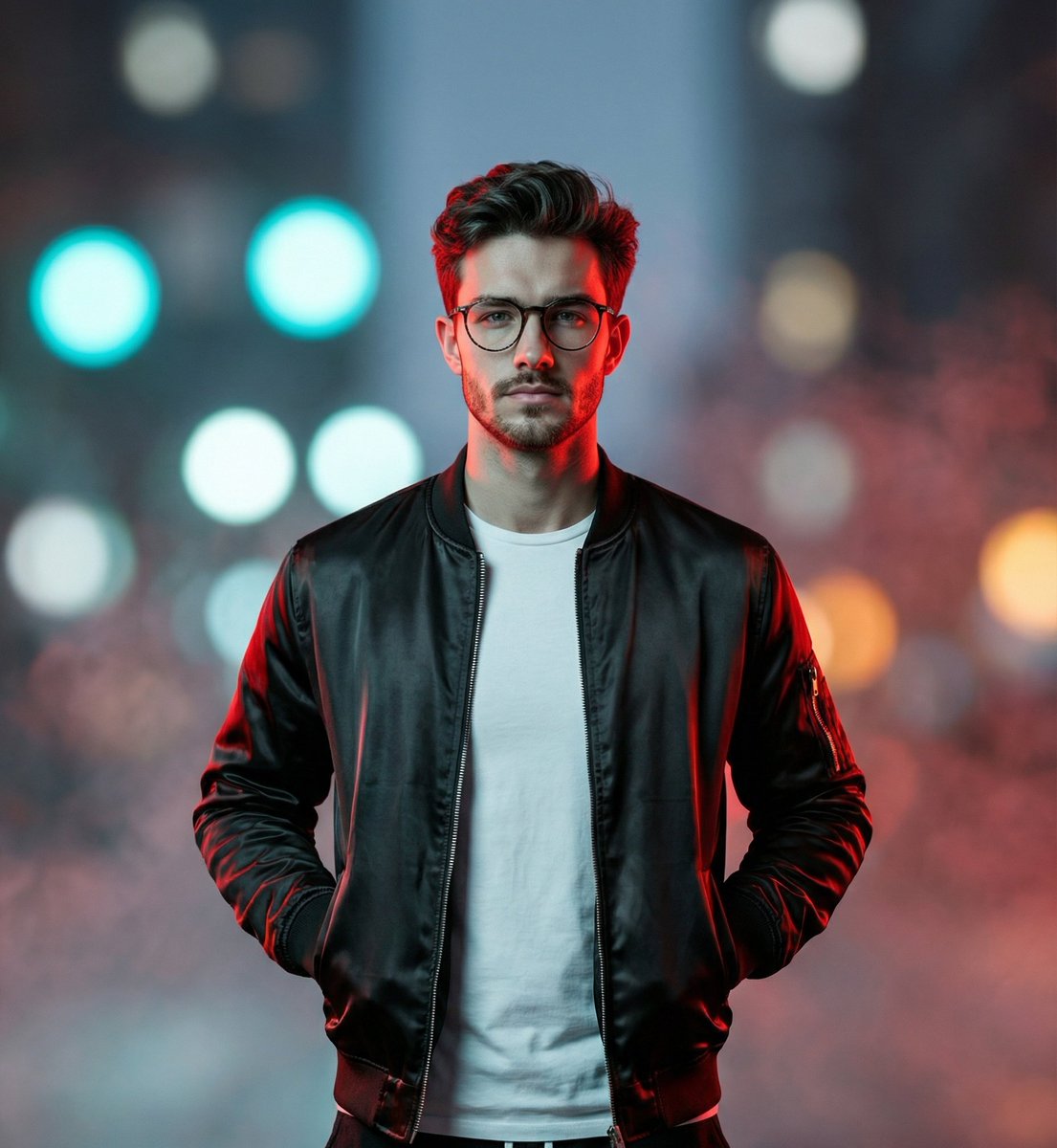 Cinematic Streetwear Portrait with Neon Lighting — example 1