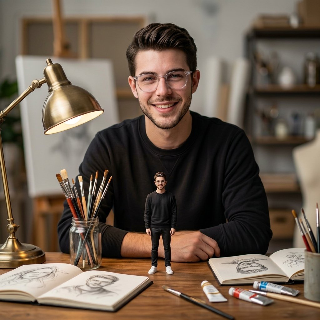 Ultra-realistic Cinematic Portrait with Miniature Self — example 1