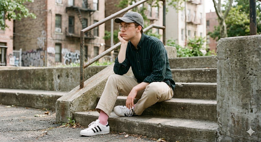 Introspective Young Man on Concrete Stairs — example 2
