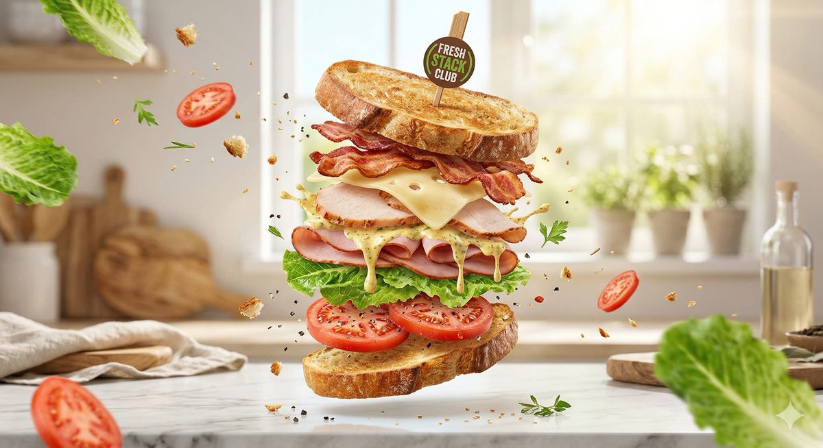 Exploded Tilt View Sandwich Product Photography — example 2