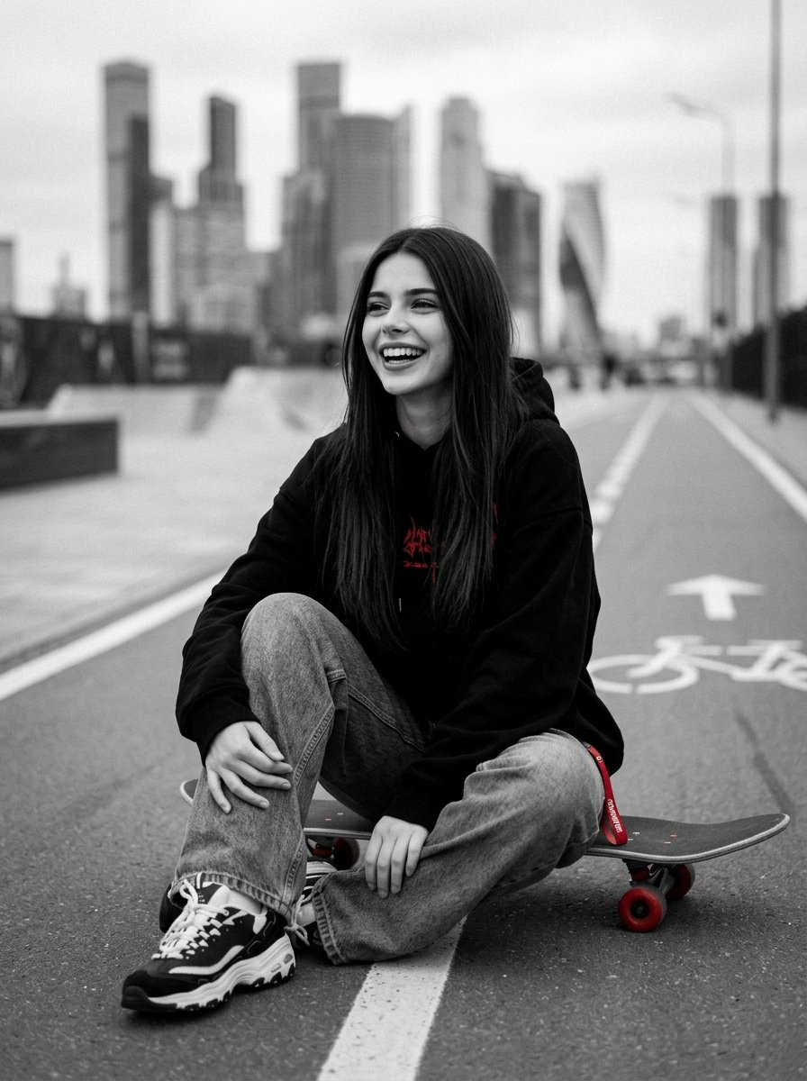 Cinematic Black, White, and Red Street Photography Portrait — example 2