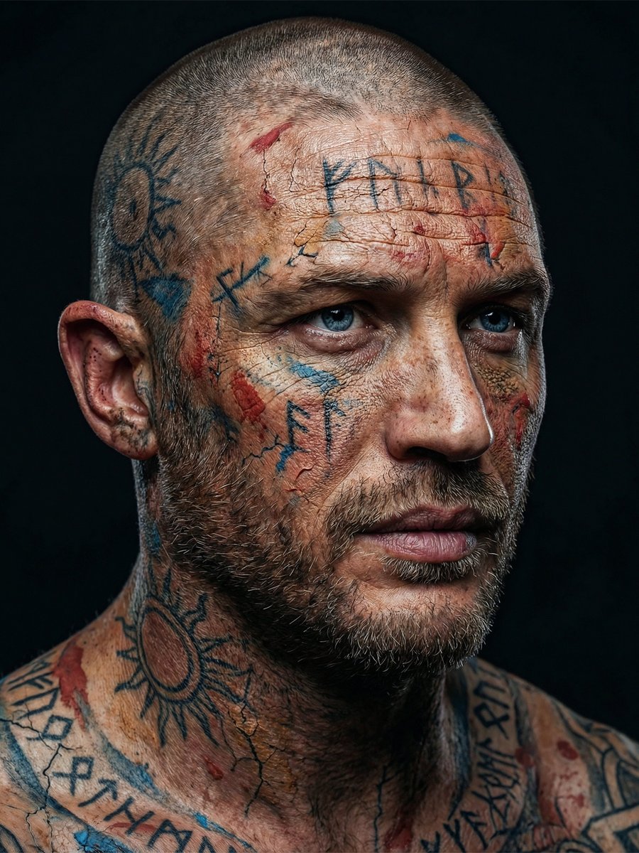 Ultra-Realistic Viking-Inspired Cracked Paint Portrait — example 1