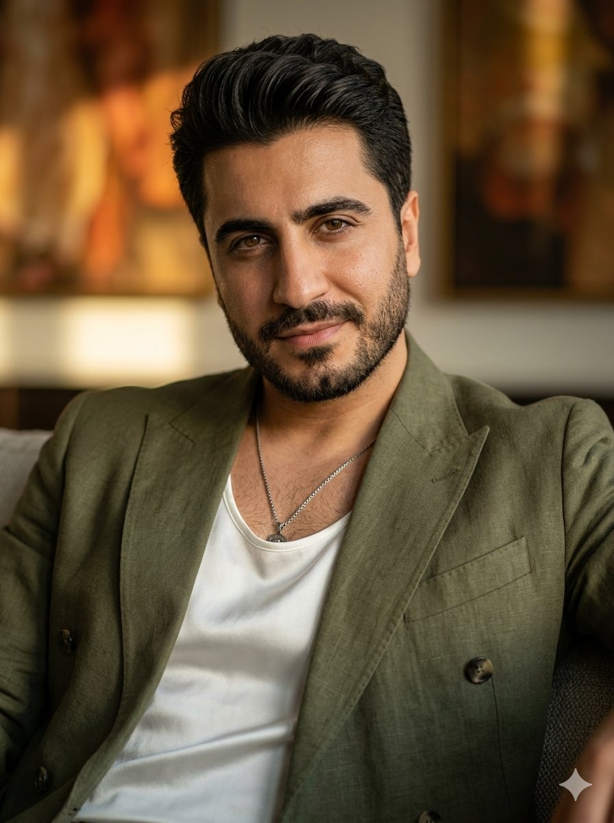 High-end editorial portrait of a mature man — example 1