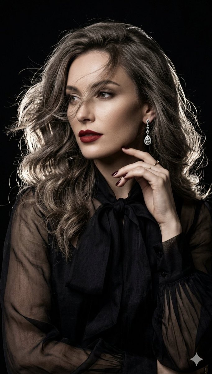 Cinematic high-fashion portrait with Chiaroscuro lighting — example 1