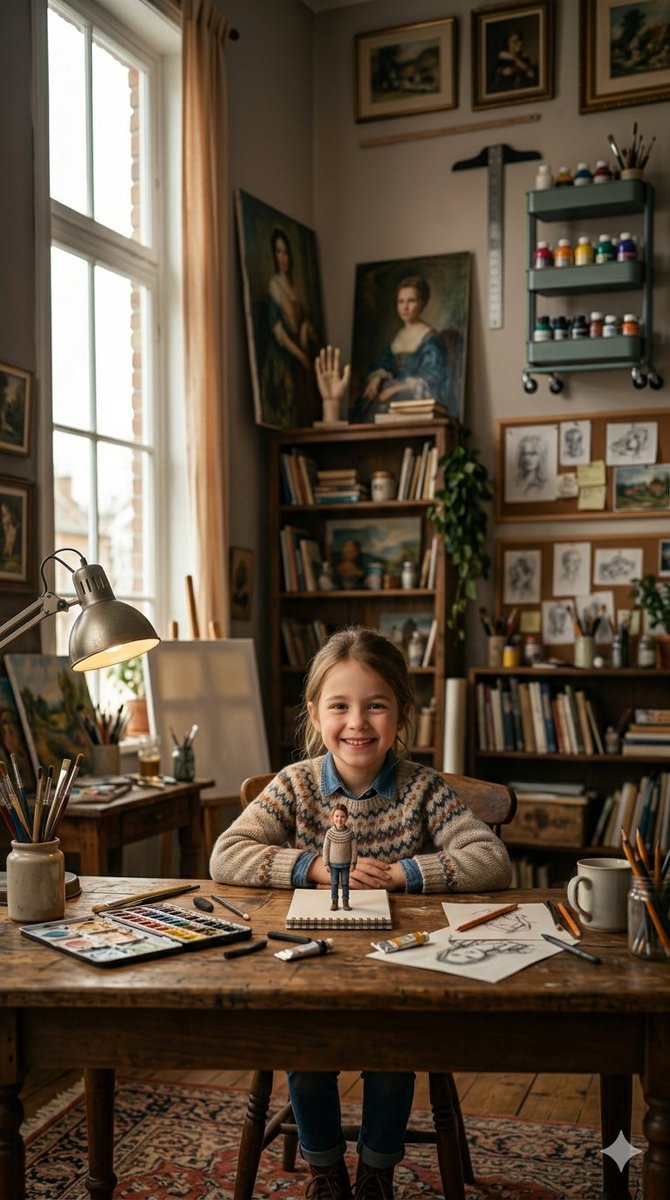 3D Miniature Clay Figurine Illusion in an Artist's Studio — example 1
