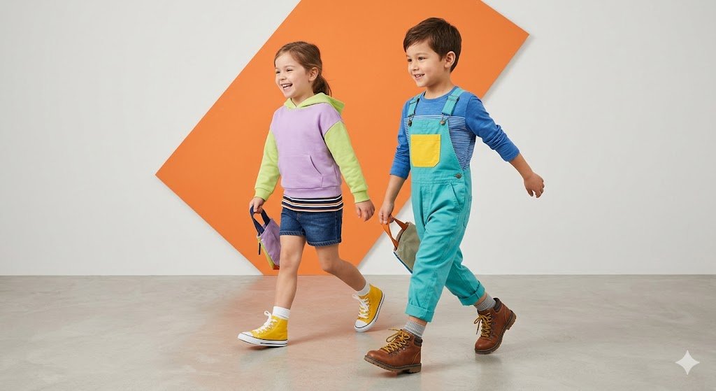 Kids' Fashion Editorial Photography with Geometric Background — example 1