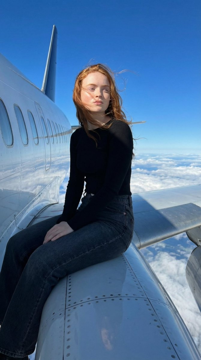 Ultra-Realistic Cinematic Photo of Woman Sitting on an Airplane — example 2