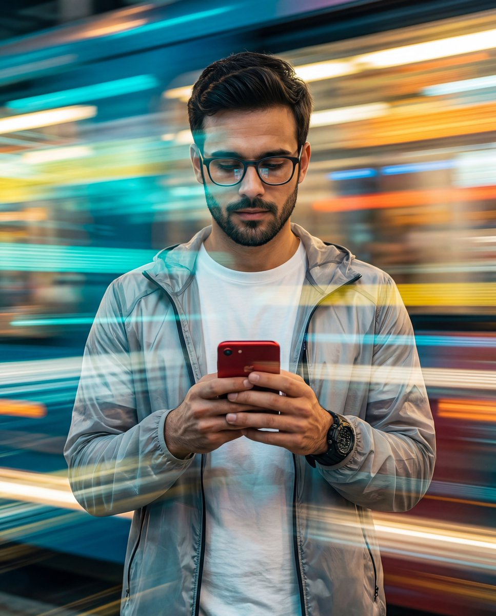 Man with Motion Blur Streaks and Double Exposure Effect — example 1