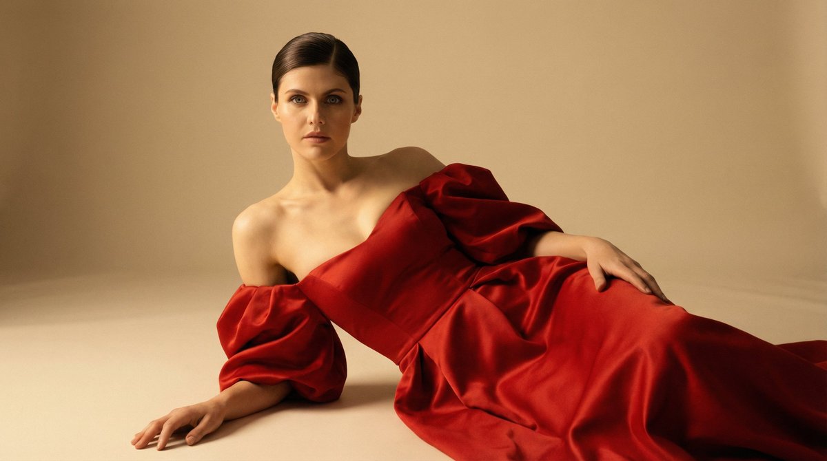 Cinematic Studio Portrait in Red Gown — example 1