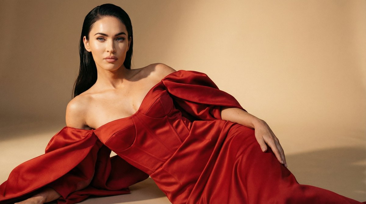 Cinematic Studio Portrait in Red Gown — example 2