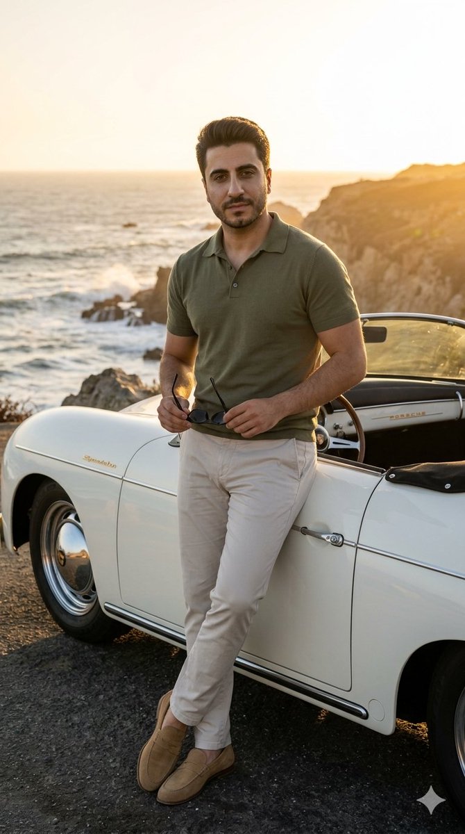 Coastal Road Portrait with Vintage Porsche