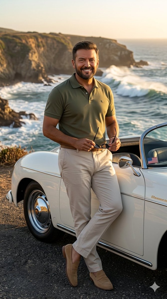 Coastal Road Portrait with Vintage Porsche — example 2