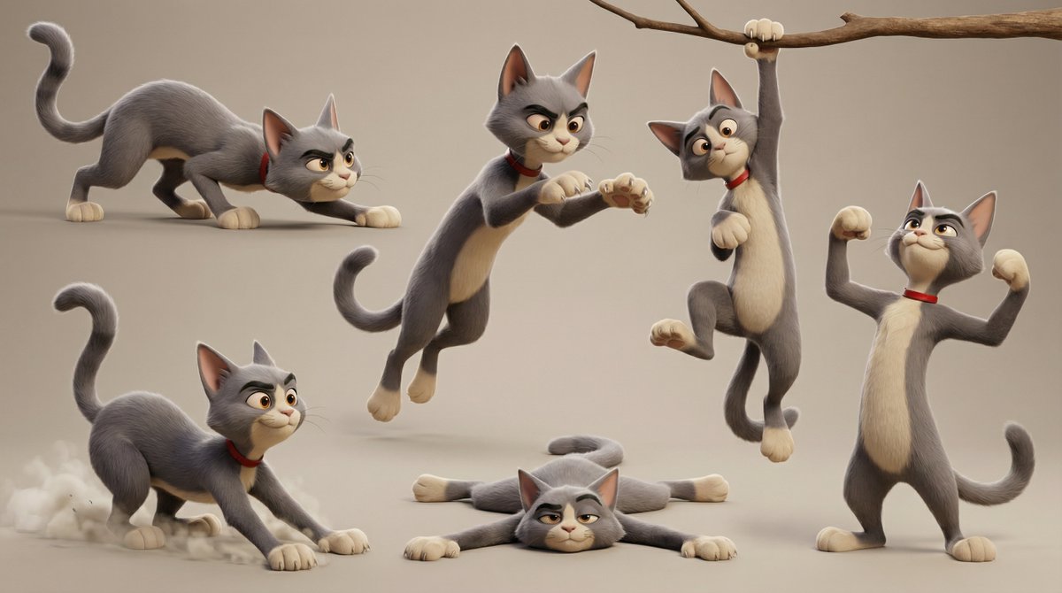 Action Pose Sheet for Cat — example 4
