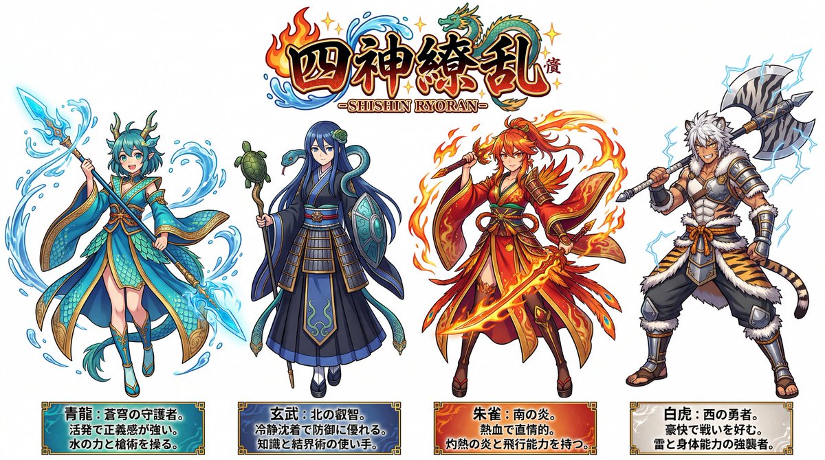 Four Divine Beasts (Shishin) Generation — example 1
