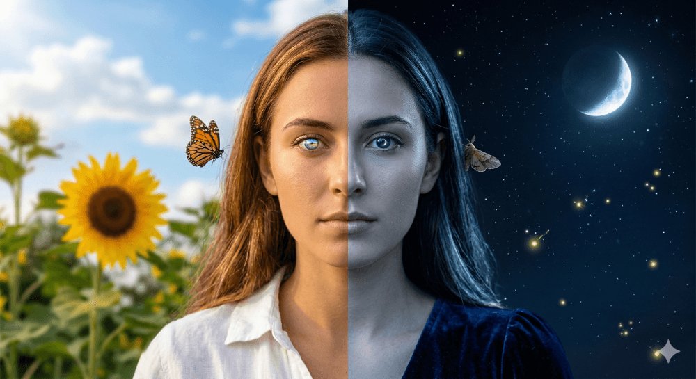 Day and Night Split Portrait Prompt for Nano Banana Pro — example 1