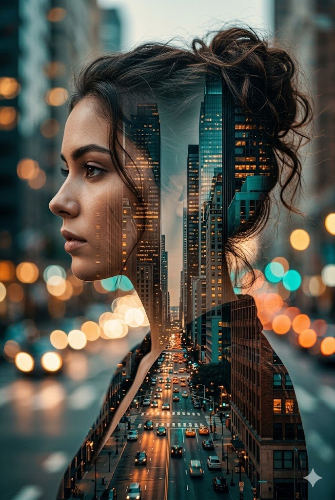 Cinematic Double Exposure Portrait — example 1