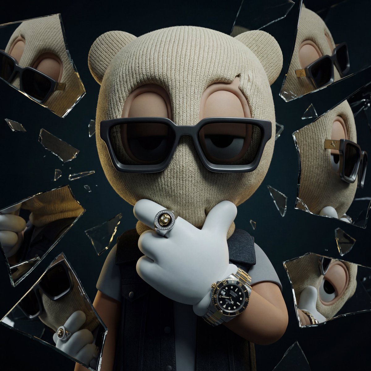 Ultra-realistic Cinematic Portrait with Shattered Glass and Luxury Accessories — example 1