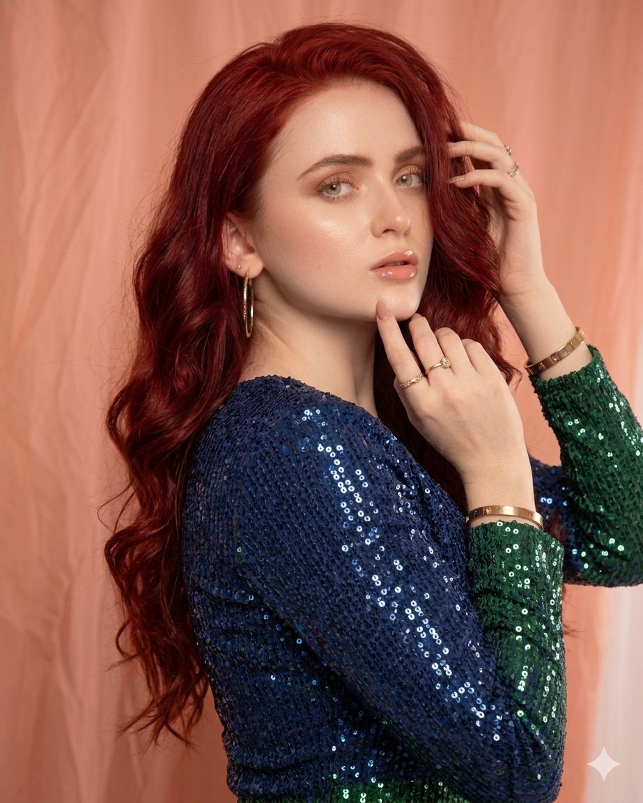 Glamorous High-Fashion Portrait with Gradient Sequin Dress — example 1