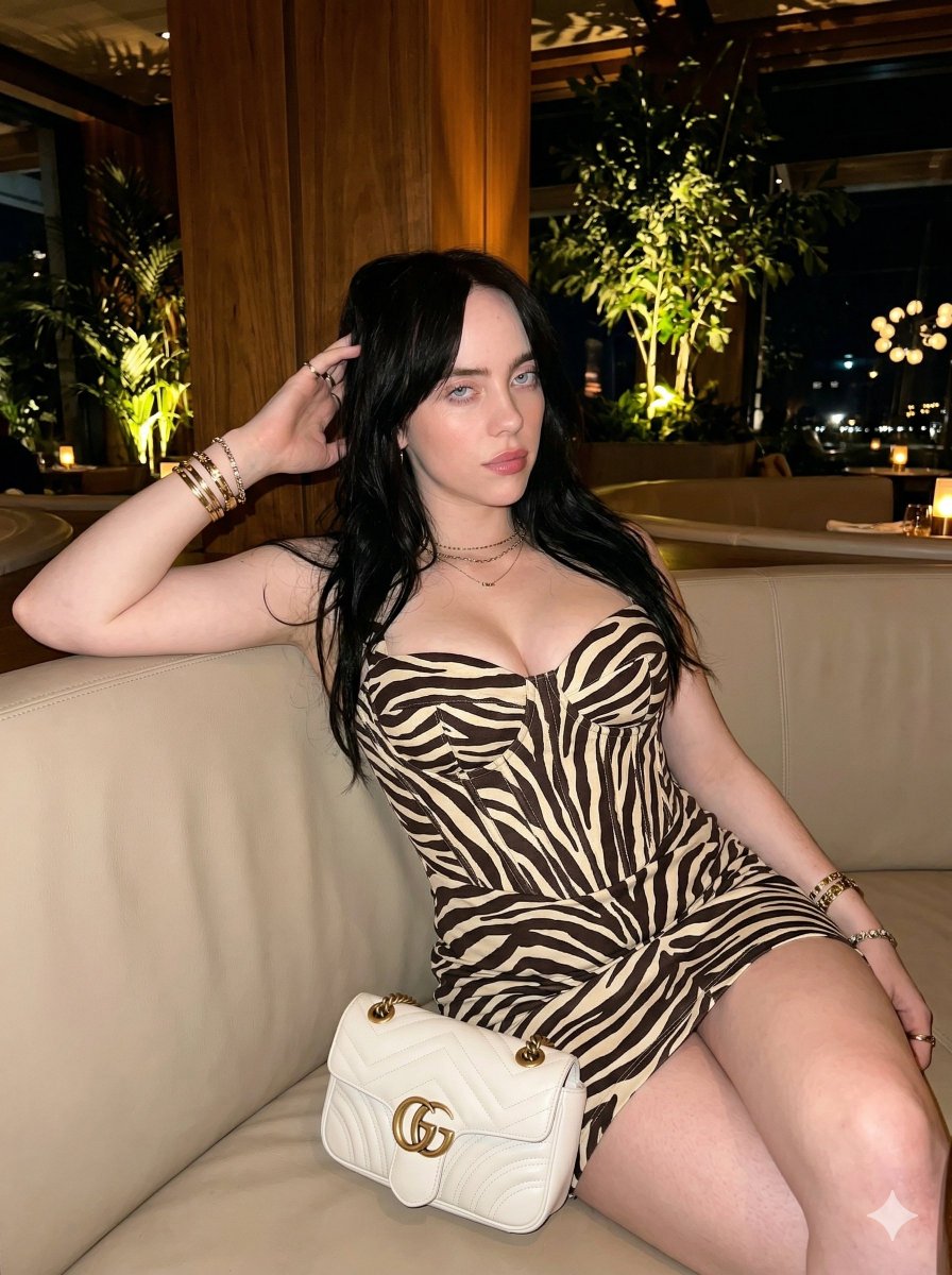 Elegant Night Lounge Portrait with Zebra Print Dress — example 2