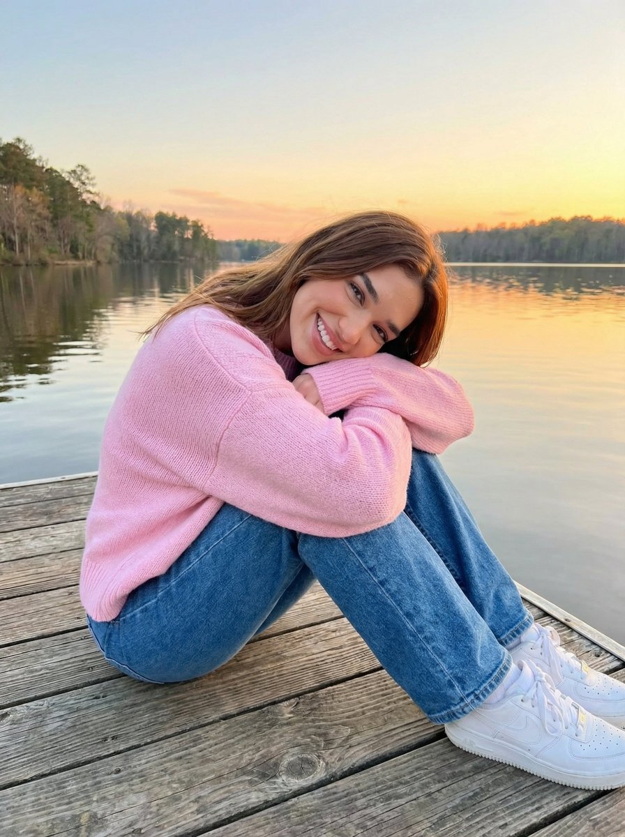 Golden Hour Sunset Portrait on a Lakeside Dock — example 2