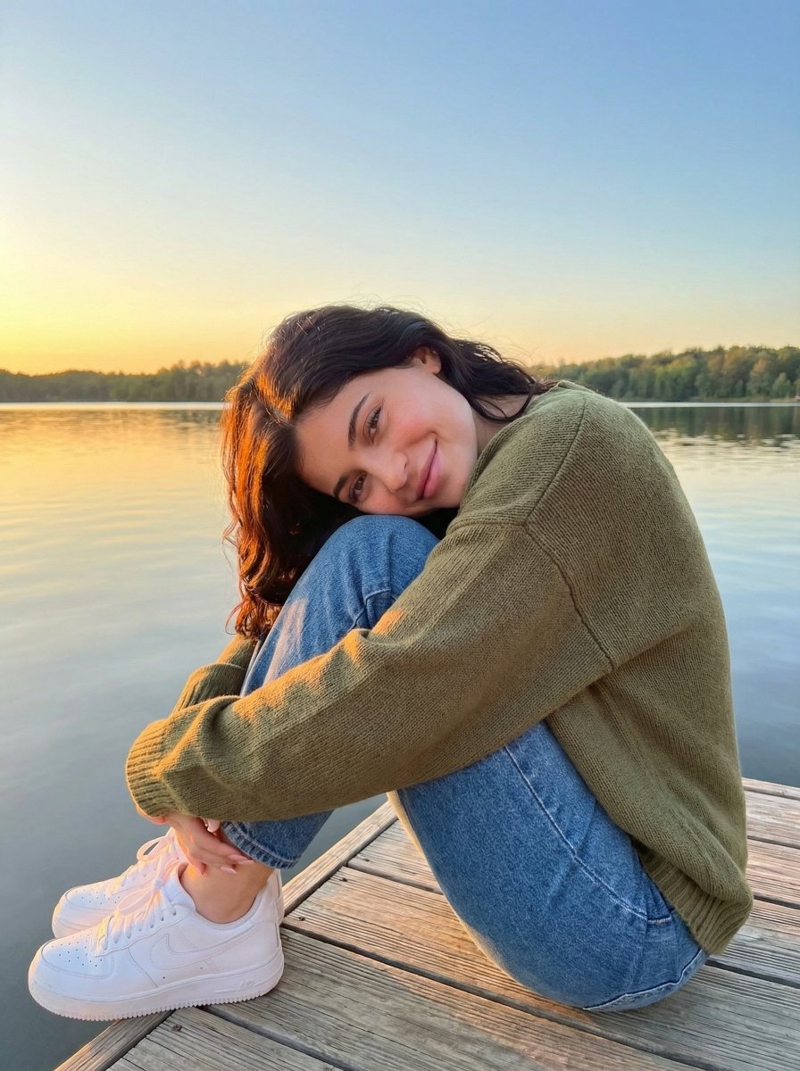 Golden Hour Sunset Portrait on a Lakeside Dock — example 3