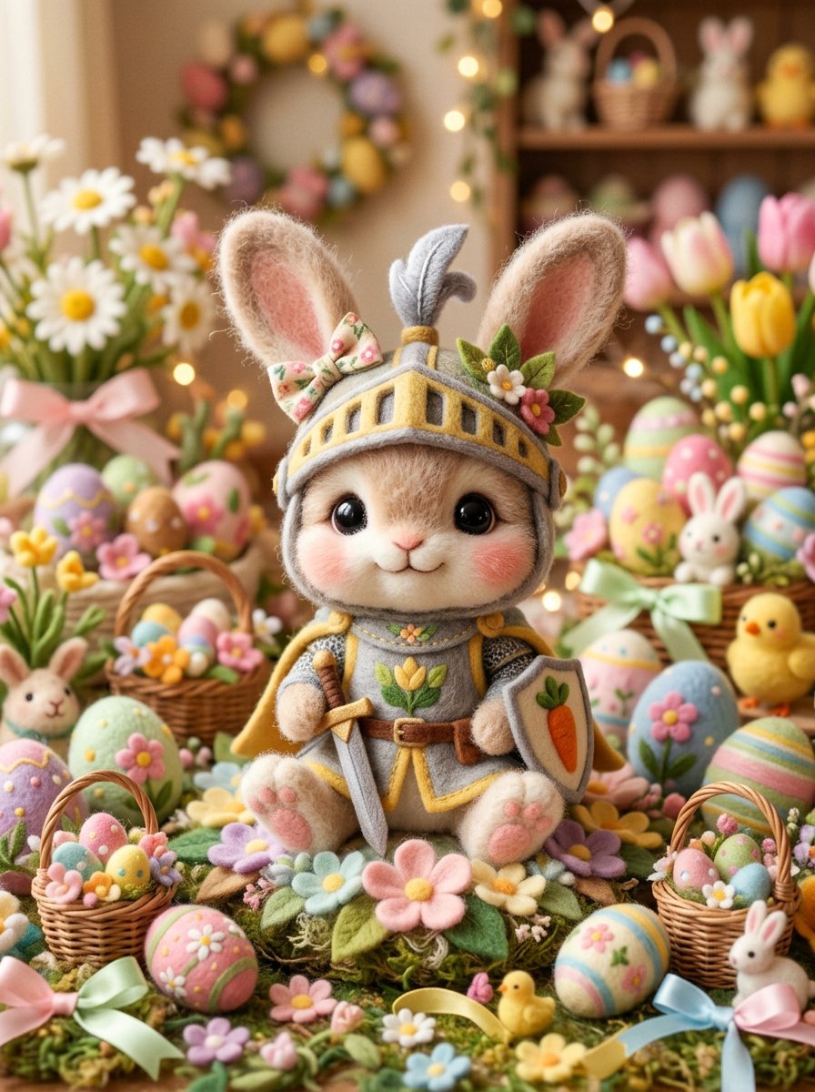 Kawaii Felt Easter Bunny with Customizable Outfit — example 1