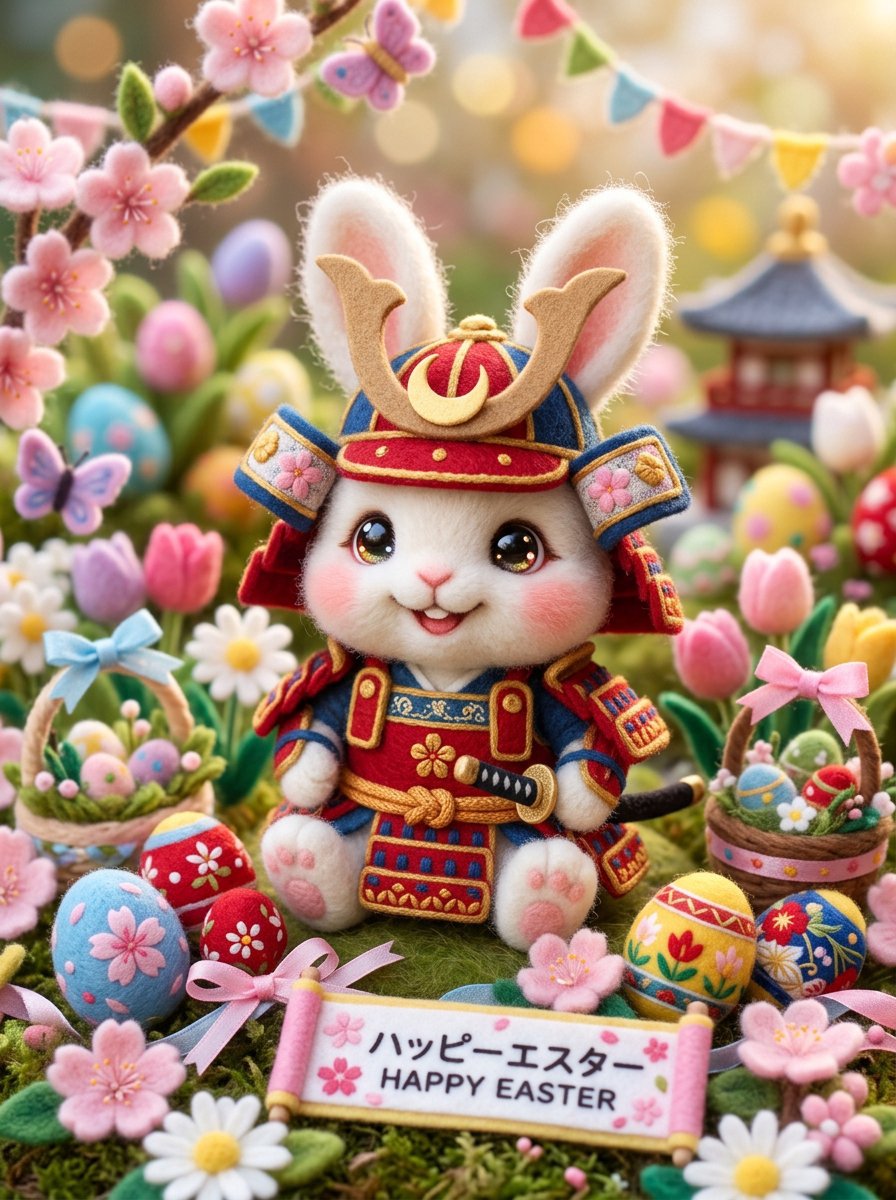 Kawaii Felt Easter Bunny with Customizable Outfit — example 2