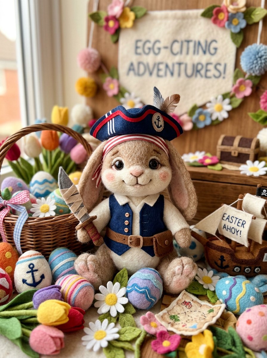 Kawaii Felt Easter Bunny with Customizable Outfit — example 3