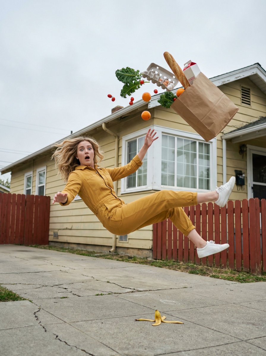 Surreal Frozen Action Falling Woman Prompt — example 1