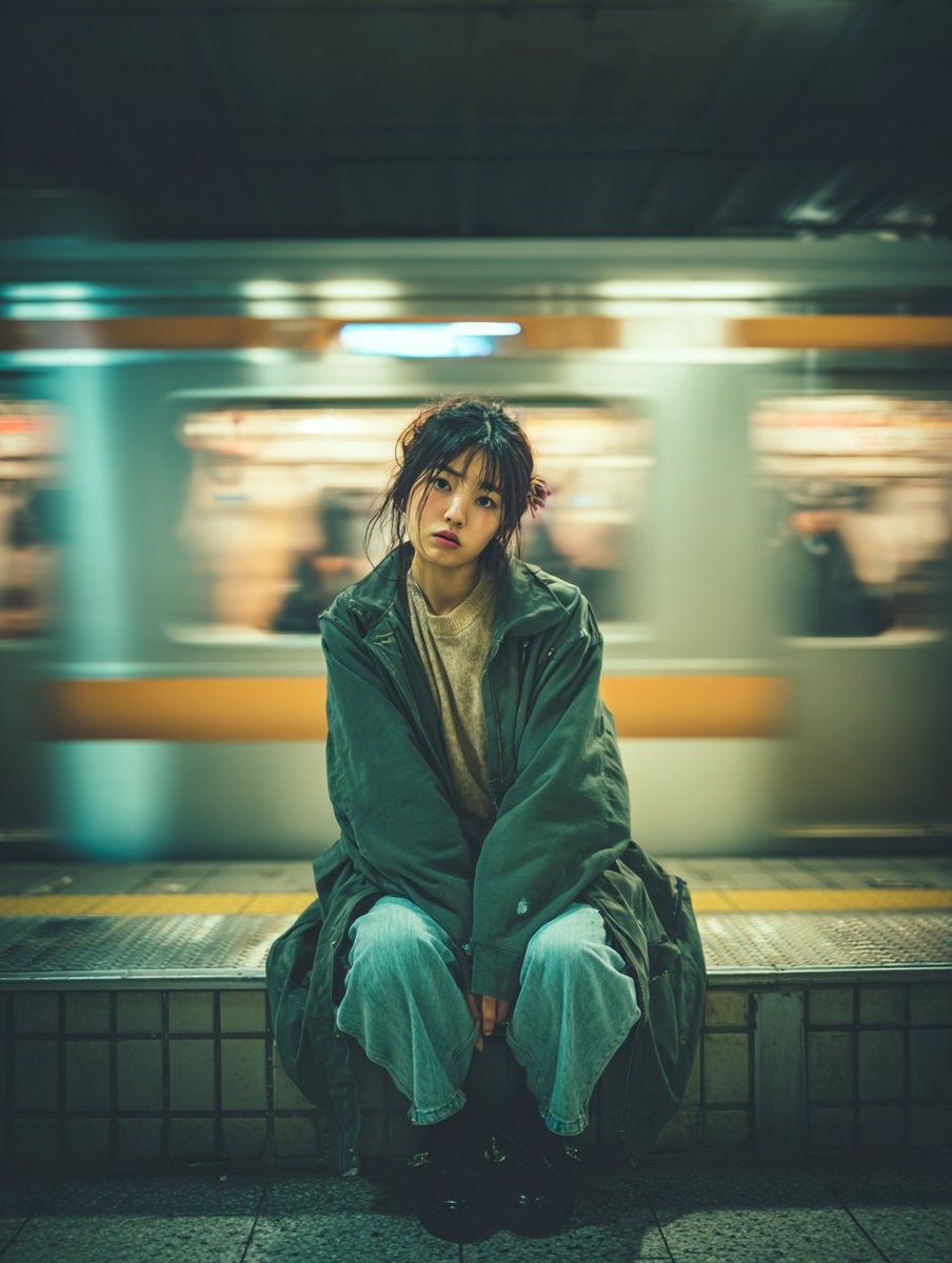 Cinematic Portrait of a Woman on a Train Platform — example 1
