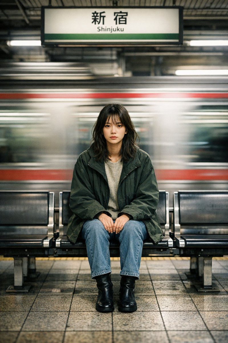Cinematic Portrait of a Woman on a Train Platform — example 3
