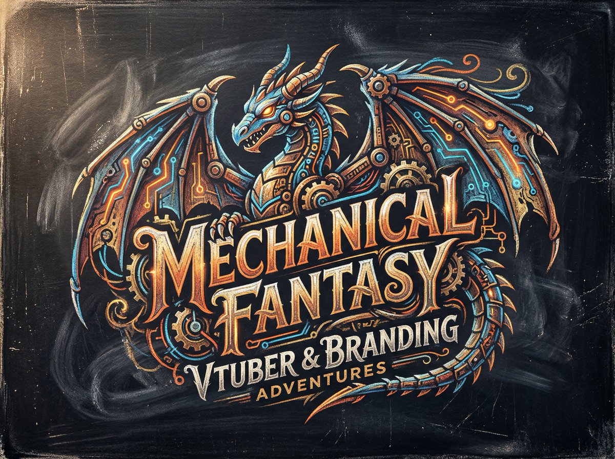Chalk-Art Fantasy Logo with Mechanical Dragons — example 1