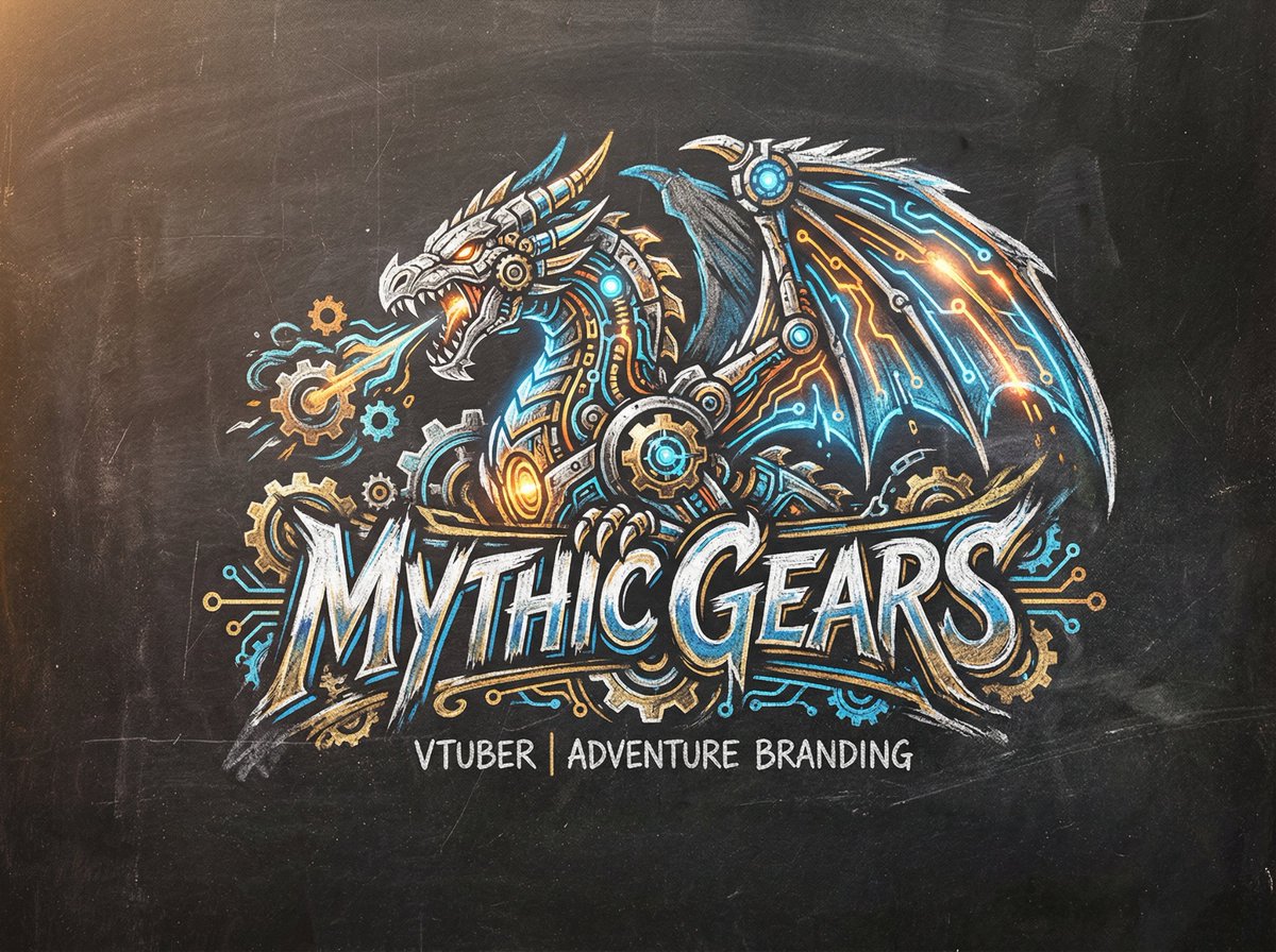 Chalk-Art Fantasy Logo with Mechanical Dragons — example 2