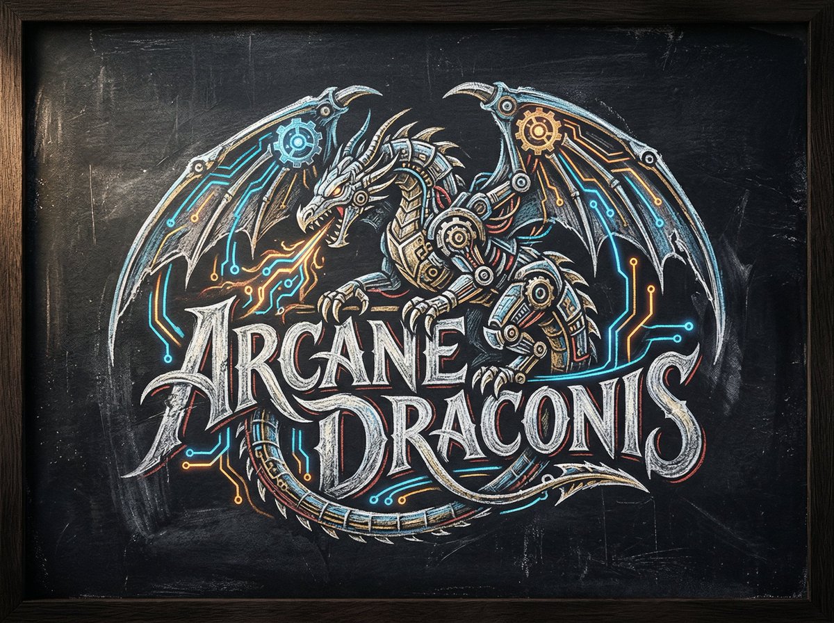 Chalk-Art Fantasy Logo with Mechanical Dragons — example 3