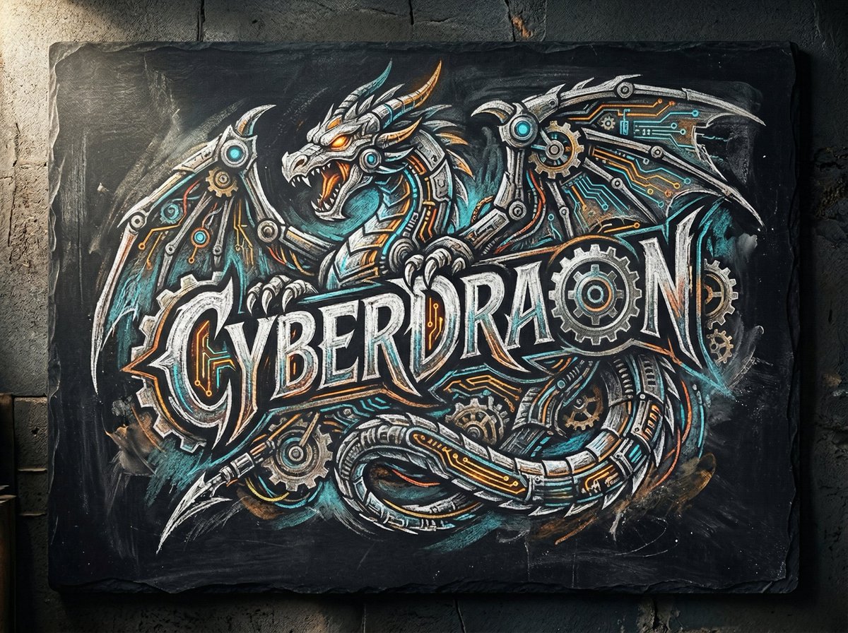 Chalk-Art Fantasy Logo with Mechanical Dragons — example 4