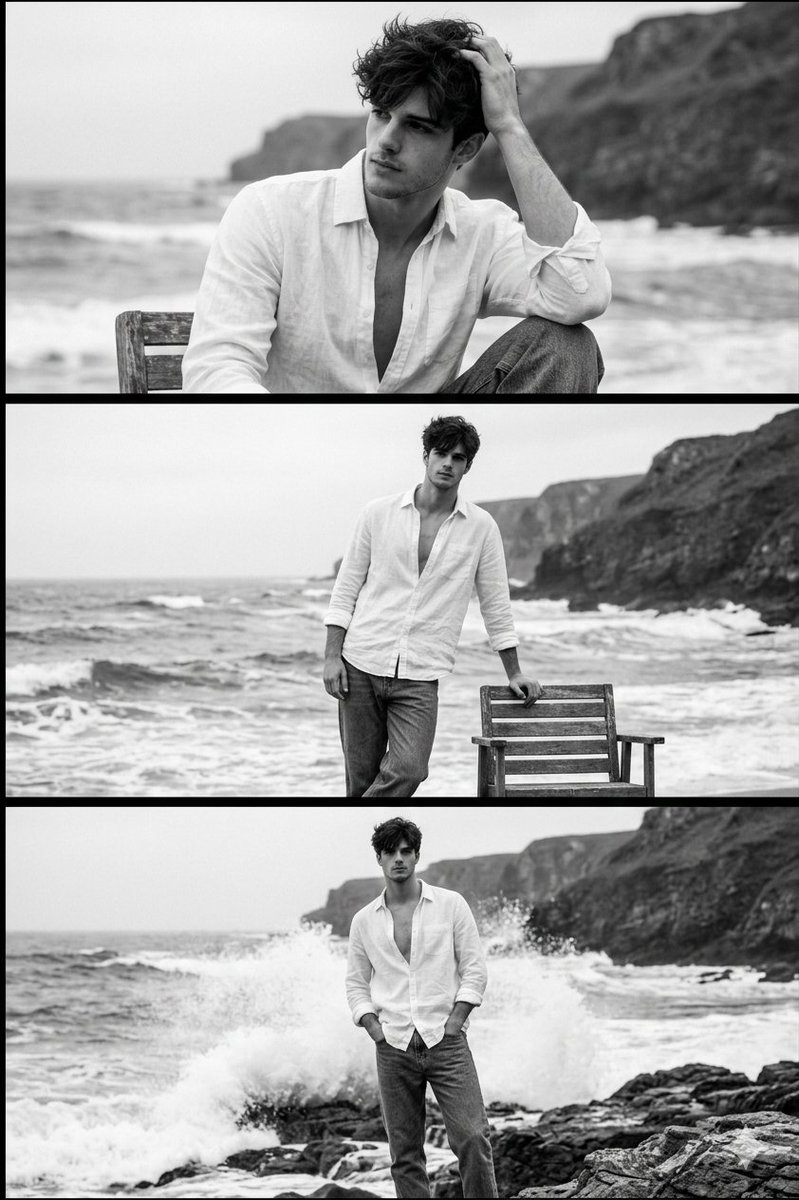 Black and White Portrait of Man by the Seashore — example 2