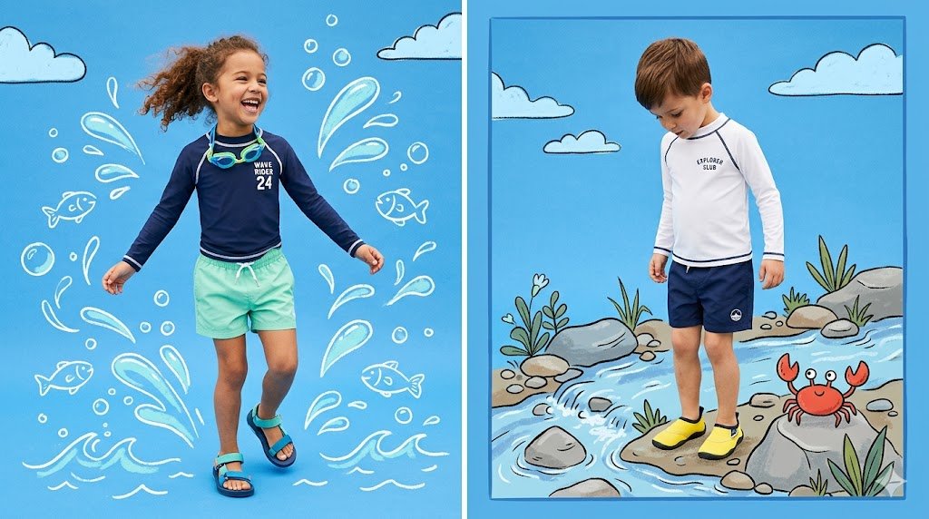 Children's fashion editorial diptych prompt — example 1