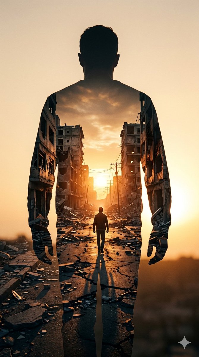 Double Exposure Somber City Silhouette — example 1