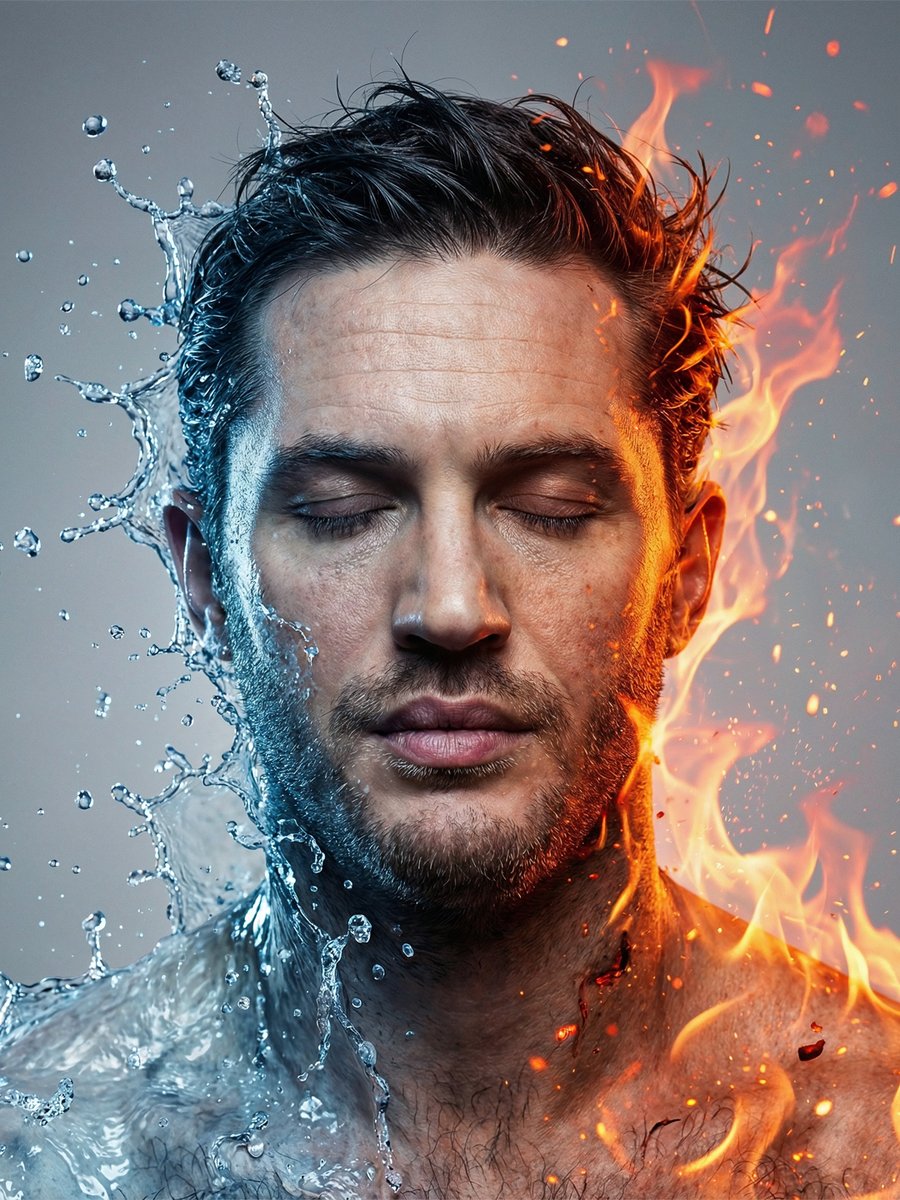 Conceptual Fire and Water Portrait