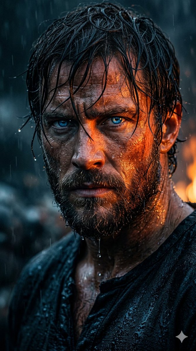 Rugged Cinematic Rain Portrait — example 1