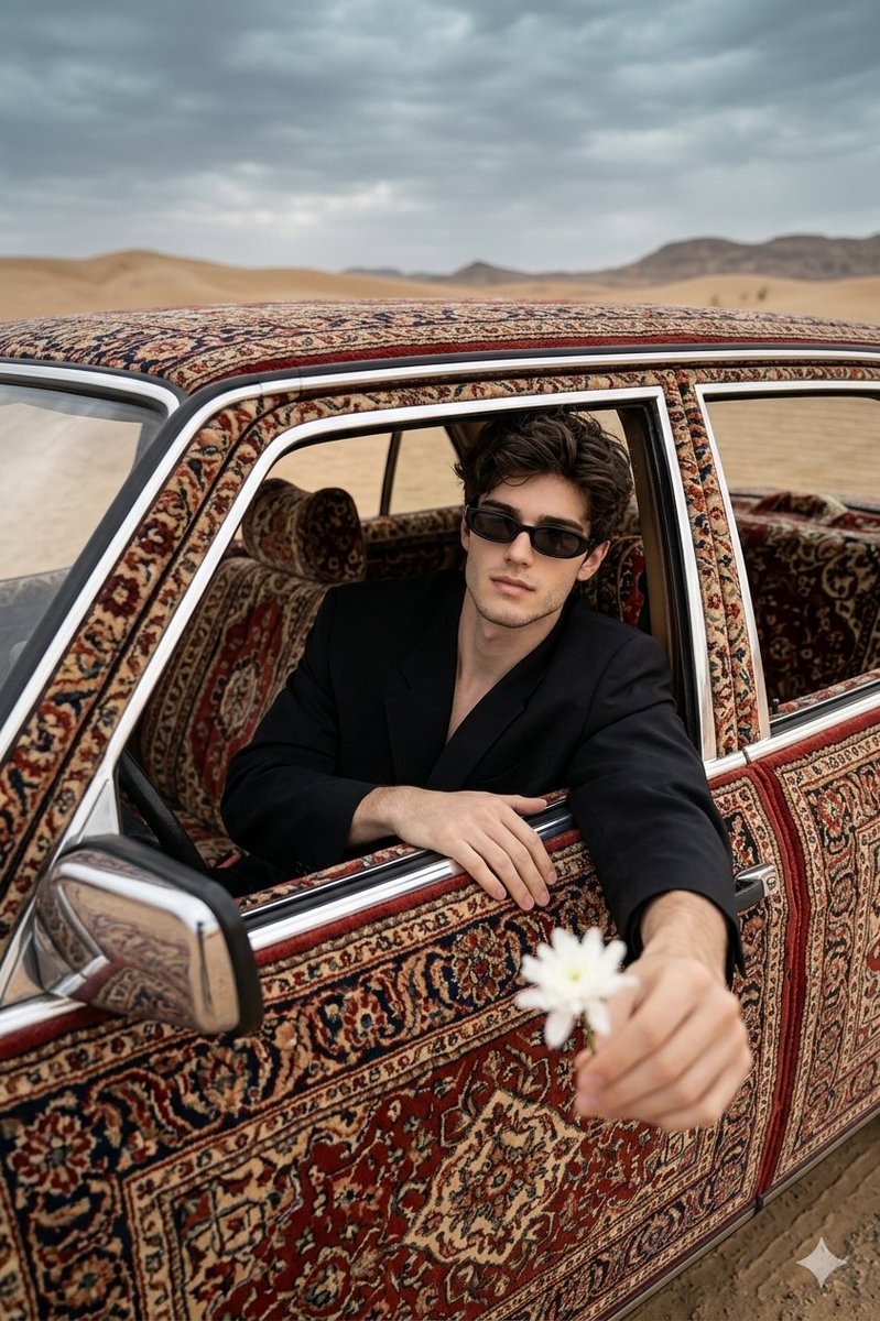 Carpet-Covered Vintage Car Fashion Shoot — example 1