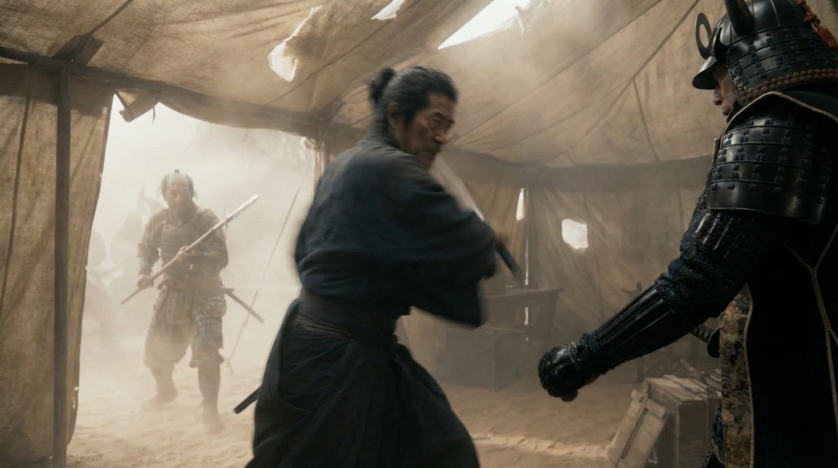 Samurai War Tent Cinematic Shot — example 1