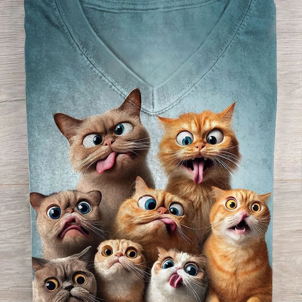 Cartoon Cat Group T-Shirt Mockup