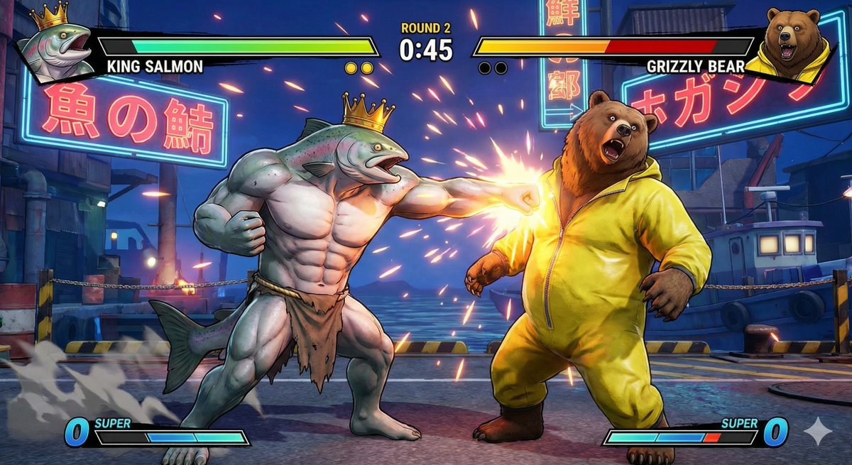 King Salmon vs Grizzly Bear Battle — example 1