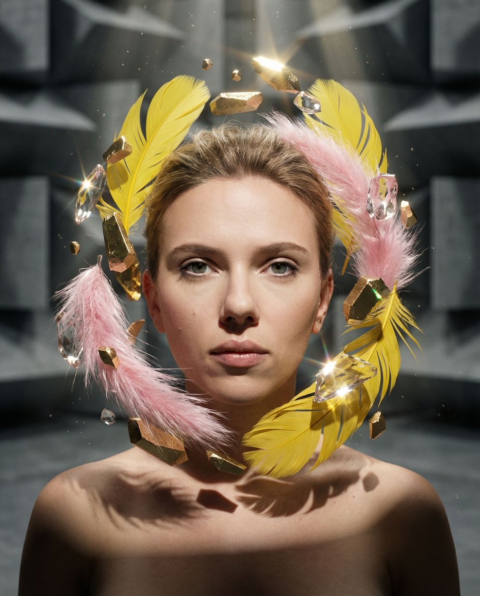 Surreal Portrait with Floating Elements — example 1