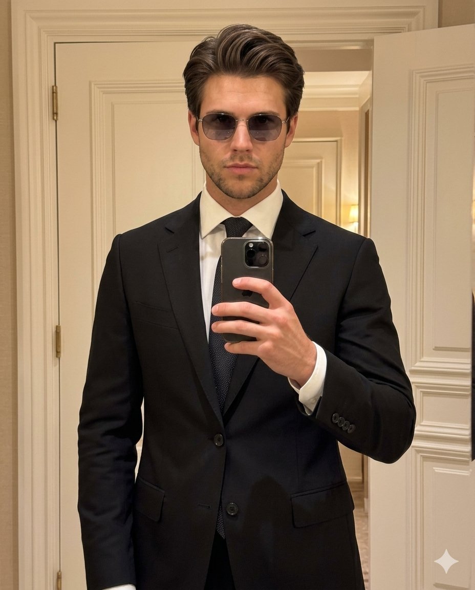 High-Fashion Mirror Selfie Identity Reference — example 1