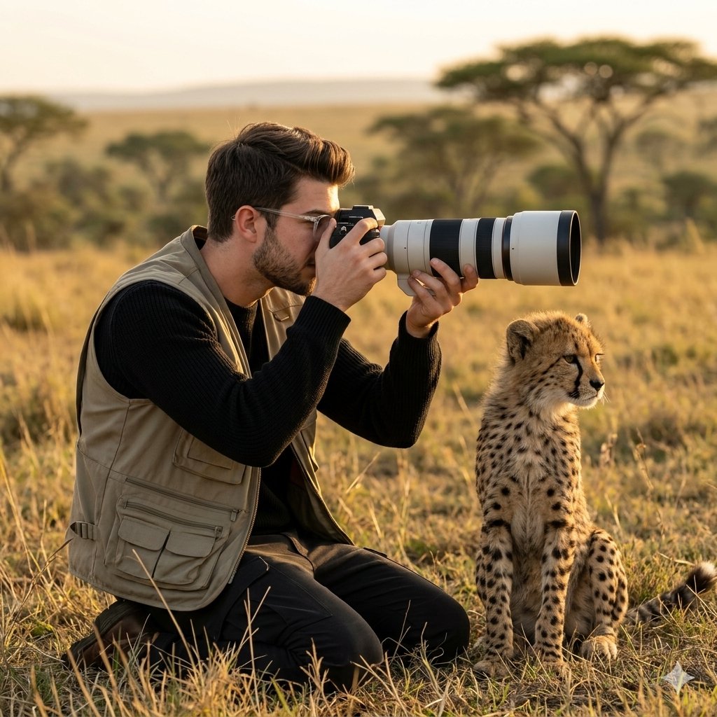 Wildlife Photographer with Cheetah Cub — example 1