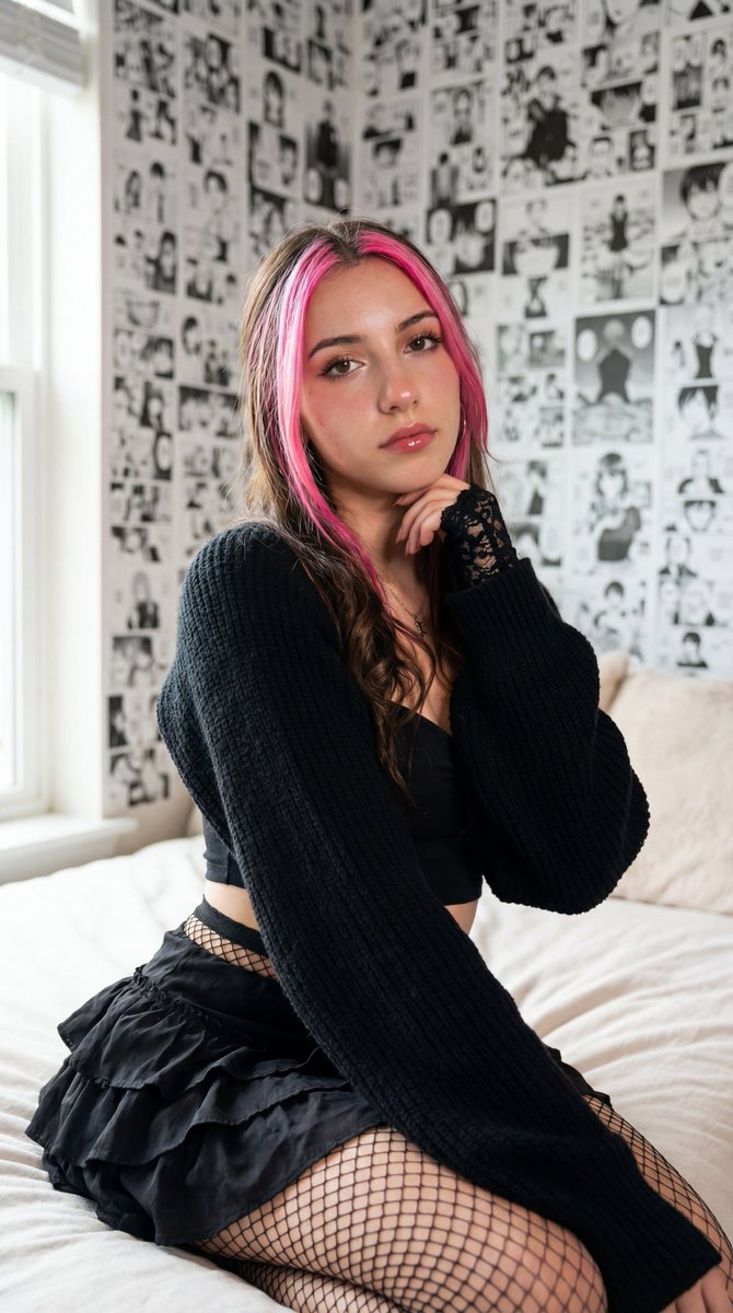 Photorealistic manga-themed bedroom portrait — example 1