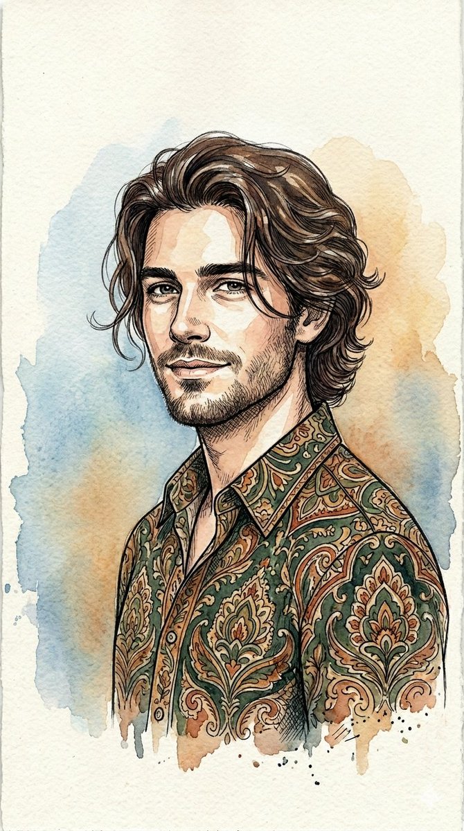 Watercolor and Ink Line Art Portrait — example 1